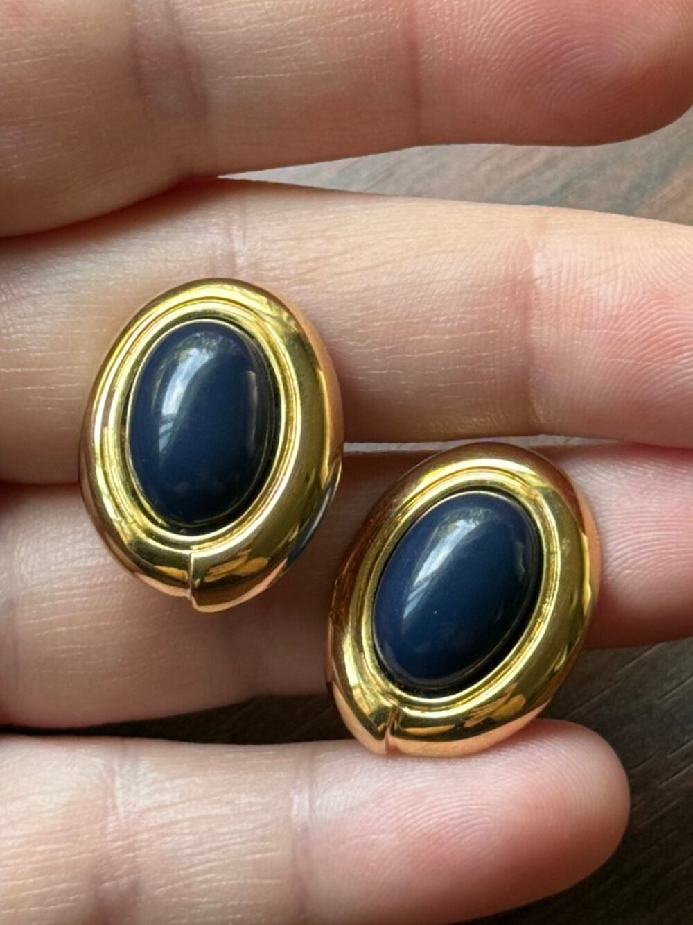Monet Navy and Gold Clip on Earrings